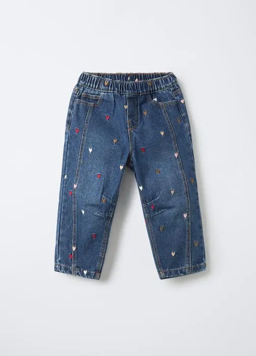 Pantaloni in denim misto cotone Balloon Fit bimba