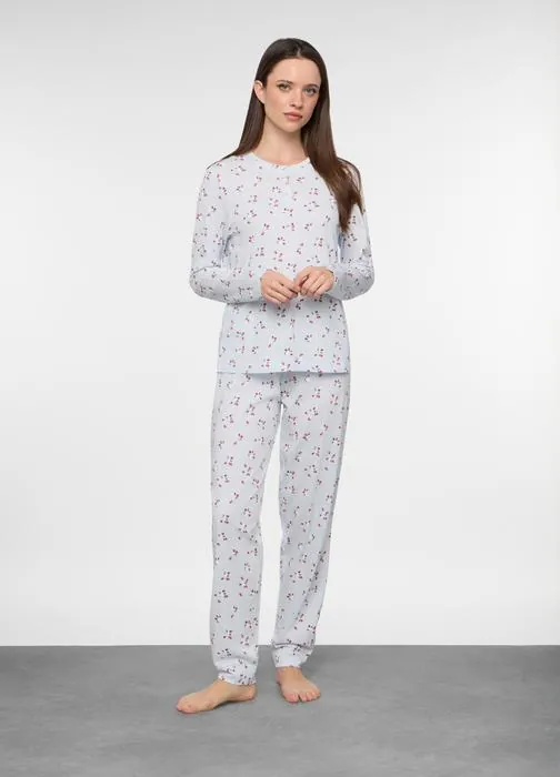 Set pigiama lungo in jersey di puro cotone donna