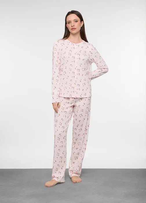 Set pigiama lungo in jersey di puro cotone donna
