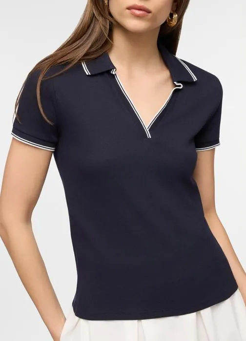 Ženski rebrasti polo s V-izrezom