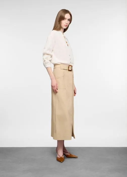 Camicia fit over con scollo a V in puro cotone dobby donna