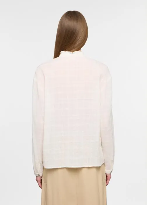 Camicia fit over con scollo a V in puro cotone dobby donna