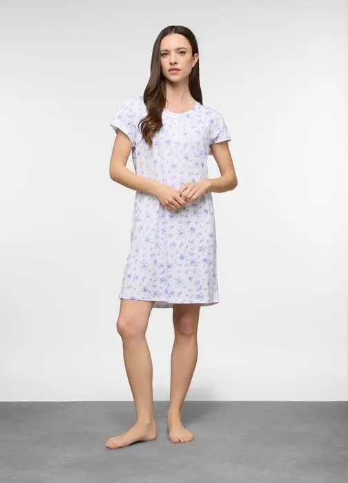 Camicia da notte corta in jersey di puro cotone donna