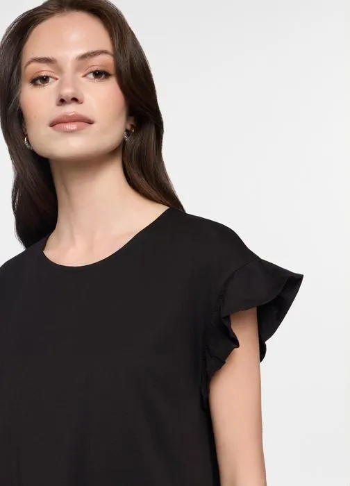 Abito corto a balze in jersey di puro cotone donna