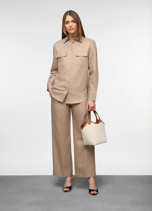 Camicia fit over con collo alla francese misto lino donna