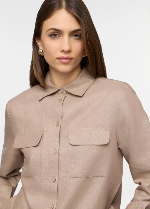 Camicia fit over con collo alla francese misto lino donna